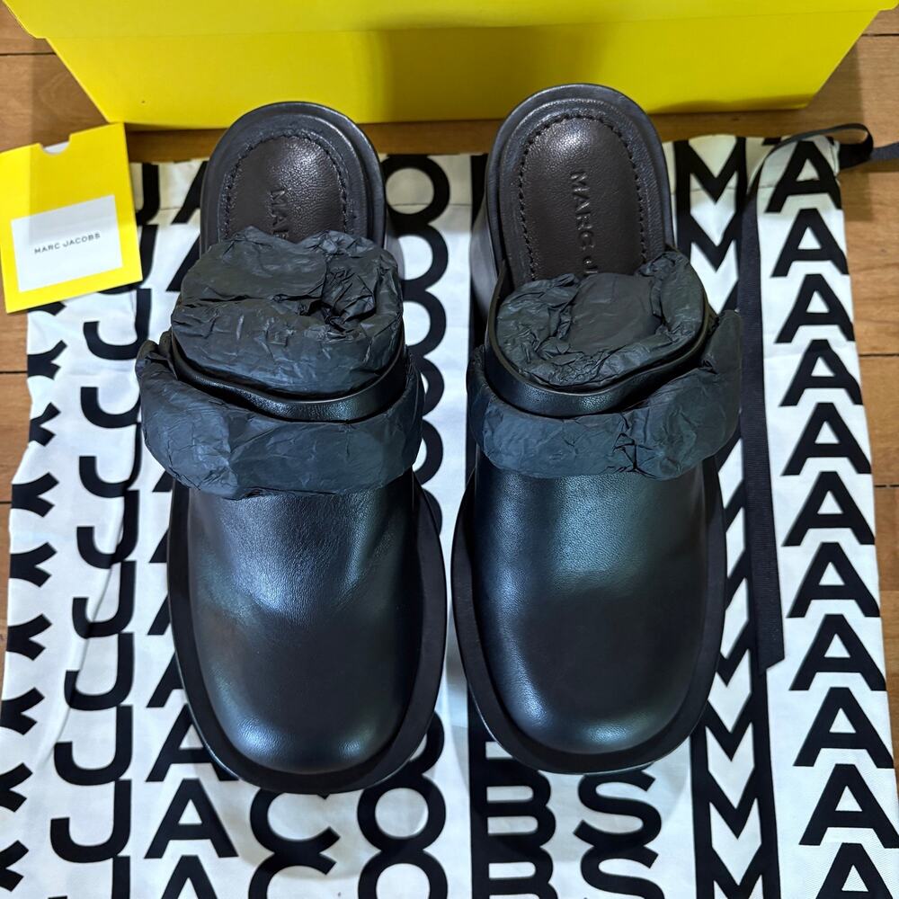Marc Jacobs The J Marc Black Leather Platform Clogs Mules Heels Size US 9W - Picture 3 of 12